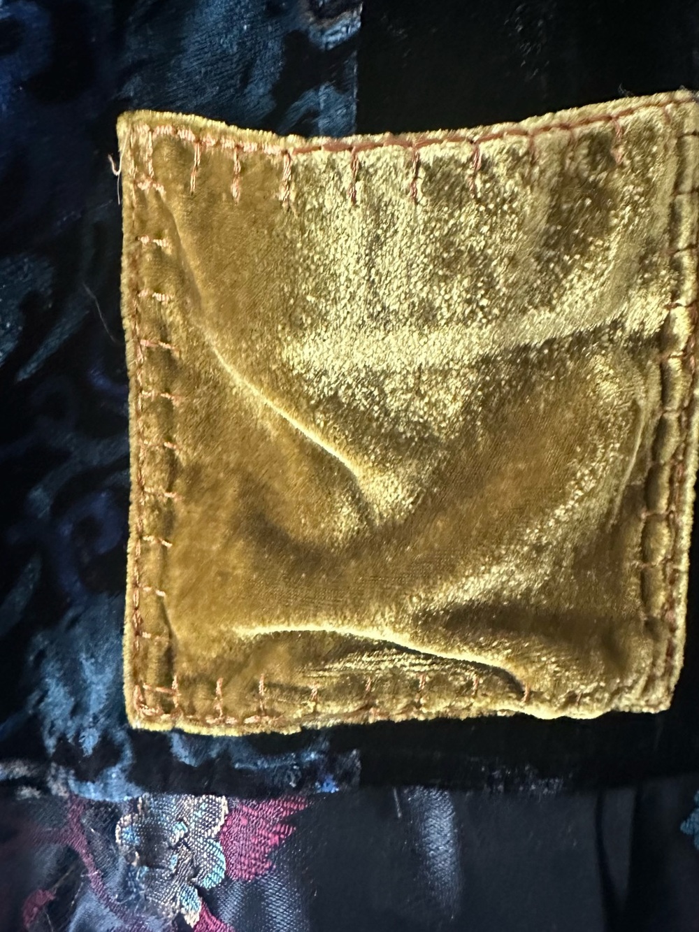 COLDWATER CREEK Velvet Embroidered Patchwork Button-Front Top - Black & Gold - Picture 4 of 9